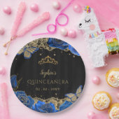 ヴィンテージブルーバラブラック金ゴールドレースキンセアニラ ペーパープレート (パーティー)