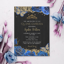 ヴィンテージブルーバラブラック金ゴールドレースキンセアニラ 招待状