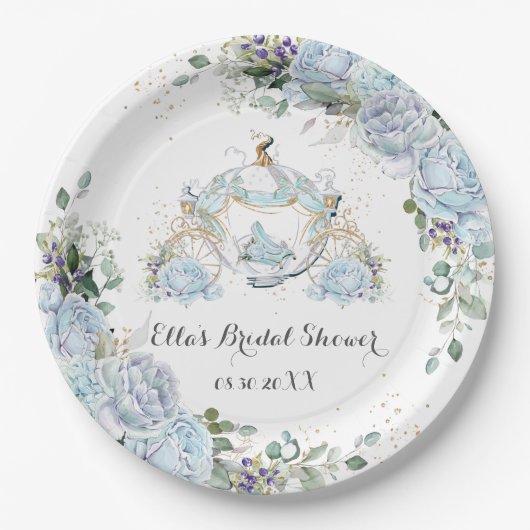 ヴィンテージブルーバラプリンセスコーチブライダルシャワー ペーパープレート (正面)