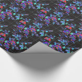 ヴィンテージブルーバラ白黒のプレイド背景 ラッピングペーパー (角)