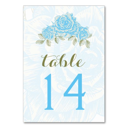 ヴィンテージブルーバラ結婚のテーブル番号カード テーブルナンバー (正面)