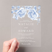 ヴィンテージブルーバラ結婚ズ アクリル招待状 (インサイチュ (ポータブル))