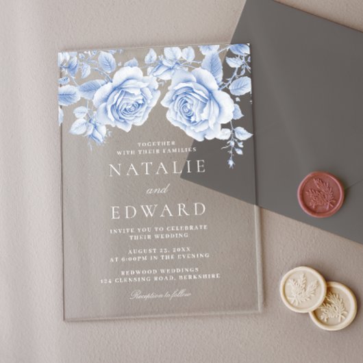 ヴィンテージブルーバラ結婚ズ アクリル招待状