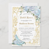 ヴィンテージブルーバラ金ゴールドプリンセスブライダルシャワー 招待状 (正面)