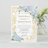 ヴィンテージブルーバラ金ゴールドプリンセスブライダルシャワー 招待状 (スタンド正面)