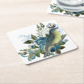 ヴィンテージブルーバラ&バード スクエアペーパーコースター (アングル)