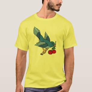 ヴィンテージブルーバードとさくらんぼタトゥーアート Tシャツ