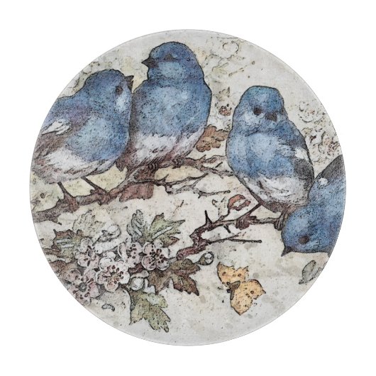 ヴィンテージブルーバードイラストレーションかわいい鳥自然 カッティングボード (正面)