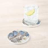 ヴィンテージブルーバードイラストレーションかわいい鳥自然 コースター (側面)