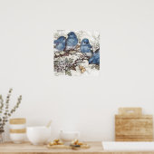 ヴィンテージブルーバードイラストレーションかわいい鳥自然 ポスター (キッチン)