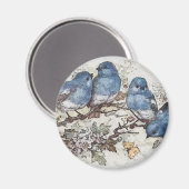 ヴィンテージブルーバードイラストレーションかわいい鳥自然 マグネット (正面/裏面)