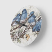 ヴィンテージブルーバードイラストレーションかわいい鳥自然 ラウンド壁時計 (傾斜)