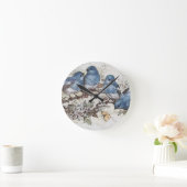 ヴィンテージブルーバードイラストレーションかわいい鳥自然 ラウンド壁時計 (ホーム)