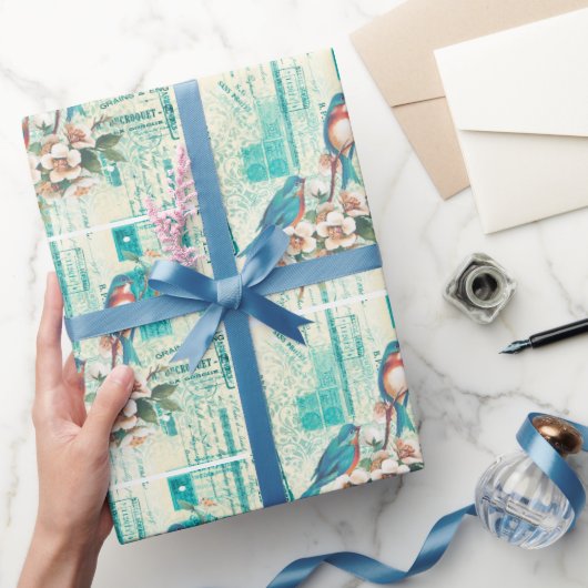 ヴィンテージブルーバードオンエフエメフランスのラ ラッピングペーパー (ギフト)