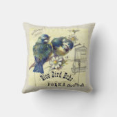 ヴィンテージブルーバードカゴのコラージュ クッション (裏面)