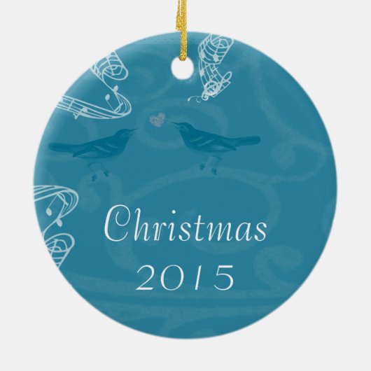 ヴィンテージブルーバードクリスマスカップルフォトオーナメント セラミックオーナメント (裏面)