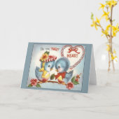 ヴィンテージブルーバードバレンタインのグリーティングカード カード (黄色い花)