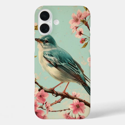 ヴィンテージブルーバードピンクさくらんぼ花フローラ Case-Mate iPhoneケース (裏面)