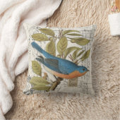 ヴィンテージブルーバードファーンフランスのバード装飾用クッション クッション (ブランケット)