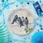 ヴィンテージブルーバードフラワーズイタリアン紙プレート ペーパープレート (パーティー)