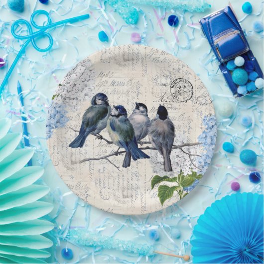 ヴィンテージブルーバードフラワーズイタリアン紙プレート ペーパープレート (パーティー)