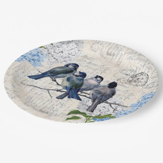 ヴィンテージブルーバードフラワーズイタリアン紙プレート ペーパープレート (アングル)