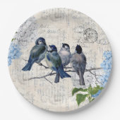 ヴィンテージブルーバードフラワーズイタリアン紙プレート ペーパープレート (正面)