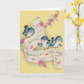 ヴィンテージブルーバードミュージック誕生日グリーティングカード カード (黄色い花)