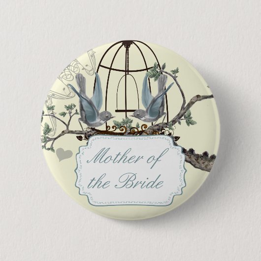 ヴィンテージブルーバードラブ結婚バードのバッジ 缶バッジ (正面)