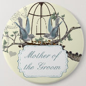 ヴィンテージブルーバードラブ結婚バードのバッジ 缶バッジ (正面)