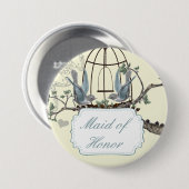 ヴィンテージブルーバードラブ結婚バードのバッジ 缶バッジ (正面&裏面)