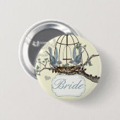 ヴィンテージブルーバードラブ結婚バードのバッジ 缶バッジ (正面&裏面)