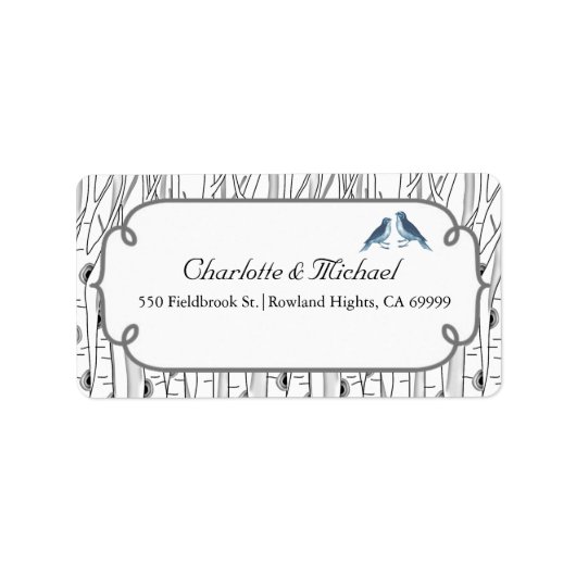 ヴィンテージブルーバード樺の木の結婚木または汎用 ラベル (正面)