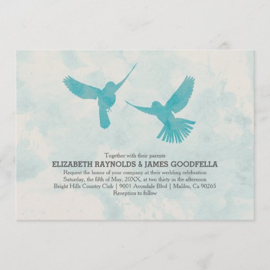 ヴィンテージブルーバード結婚式招待状 招待状 (正面)