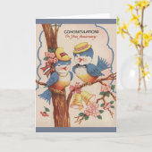 ヴィンテージブルーバード記念日グリーティングカード カード (黄色い花)