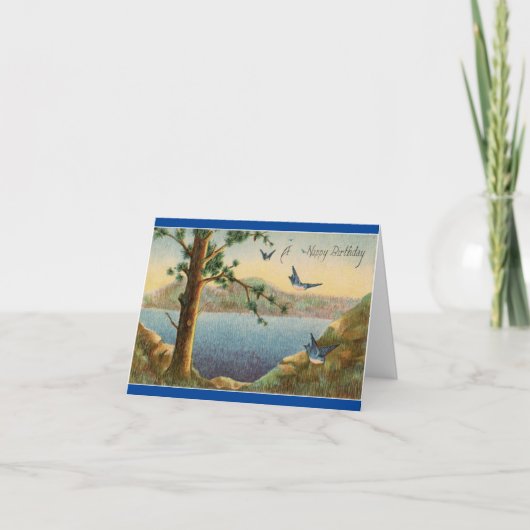 ヴィンテージブルーバード誕生日グリーティングカード カード (正面)