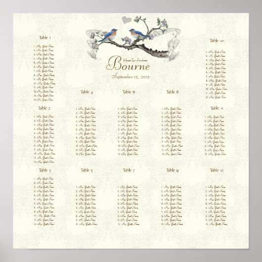 ヴィンテージブルーバード開花12テーブル ポスター (正面)