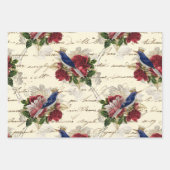 ヴィンテージブルーバード(冠とバラ) ラッピングペーパーシート (正面3)