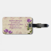 ヴィンテージブルーバード、紫色の花、ベージュミュージック ラゲッジタグ (裏面横)