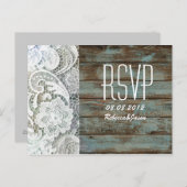 ヴィンテージブルーバーンウッドレースカントリー結婚式RSVP インビテーションポストカード (正面/裏面)