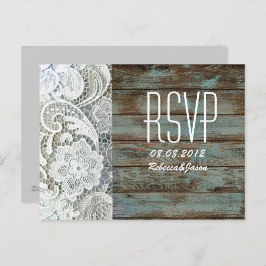 ヴィンテージブルーバーンウッドレースカントリー結婚式RSVP インビテーションポストカード (正面/裏面)