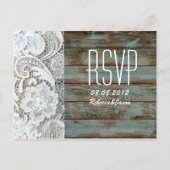 ヴィンテージブルーバーンウッドレースカントリー結婚式RSVP インビテーションポストカード (正面)