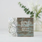 ヴィンテージブルーバーンウッドレースカントリー結婚式RSVP インビテーションポストカード (スタンド正面)