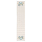 ヴィンテージブルーパンプキンズ市松模様にクリーム ショートテーブルランナー (正面)