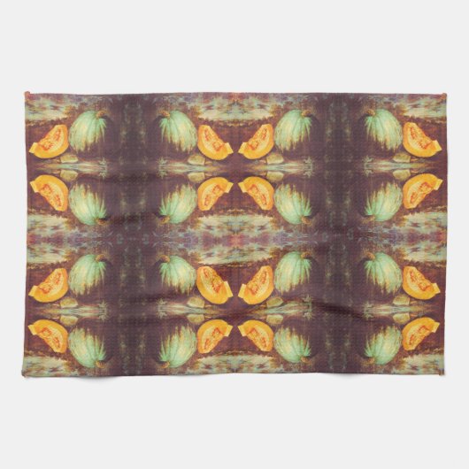ヴィンテージブルーパンプキンヘアーローム絵画秋 キッチンタオル (横)