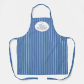ヴィンテージブルーパーソナライズされたフストライプァームハウス エプロン (正面)