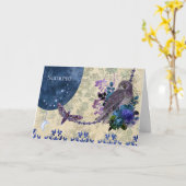 ヴィンテージブルーパープル〔占星術の〕十二宮図蠍座誕生日 カード (黄色い花)