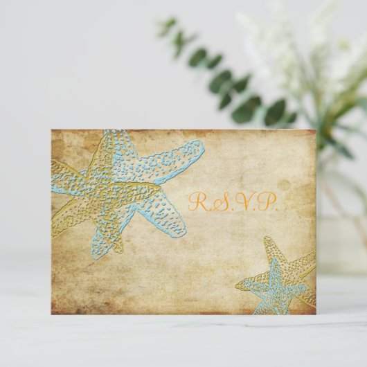 ヴィンテージブルーヒトデ結婚式招待状 出欠カード (スタンド正面)