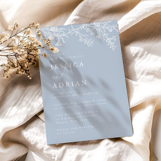 ヴィンテージブルービクトリアンエレガントな結婚式 招待状