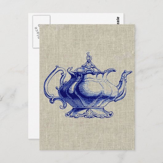 ヴィンテージブルービクトリアンティーポットデザインティー恋人 ポストカード (正面/裏面)